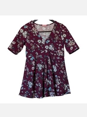 Hello Miz 3/4 Sleeve Maroon Floral Print Maternity Top M